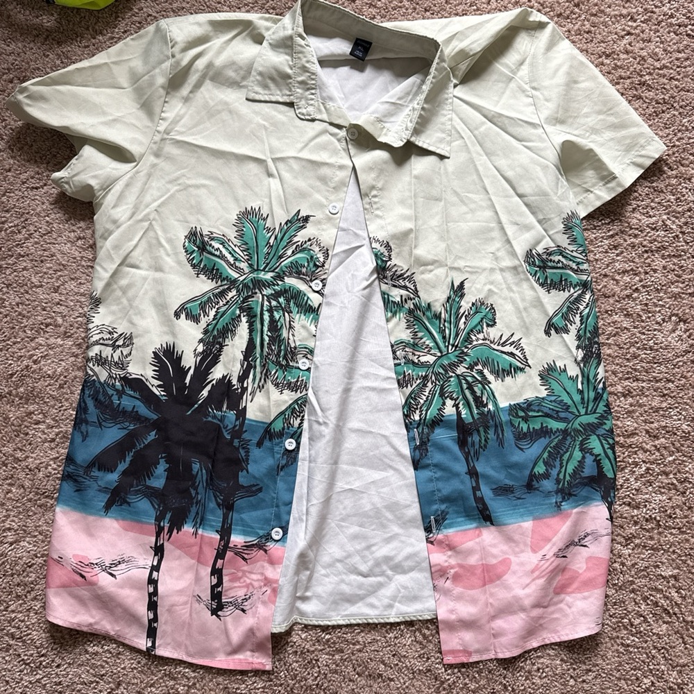 Tropical Palm Tree Shirt - Green and Pink